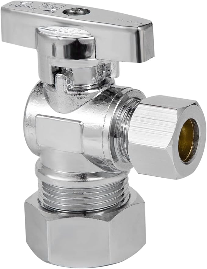 Heavy Duty Angle Stop Valve 1/2" Nom (5/8" OD) Comp x 3/8" OD Comp, 1/4-Turn Operation，High quality lead-free brass (2PCS)