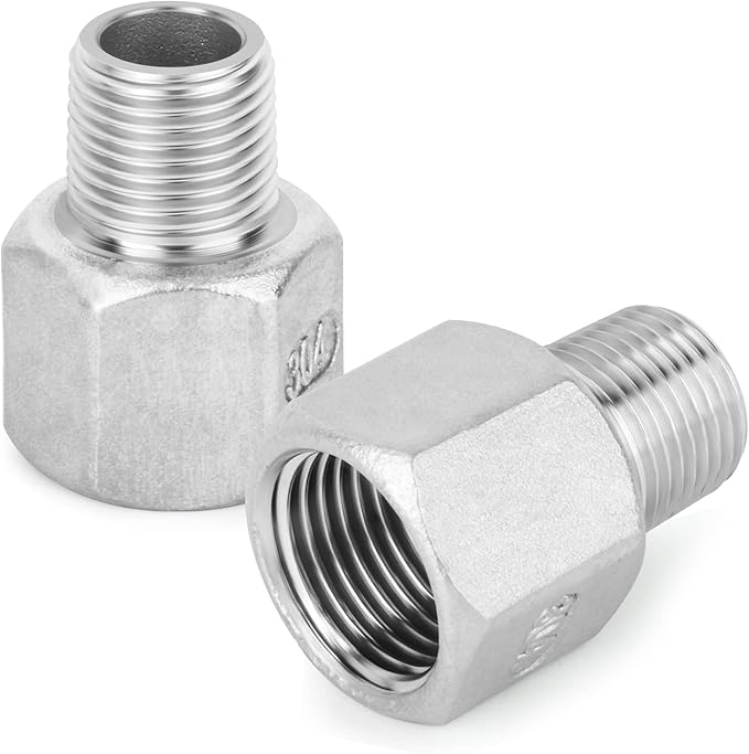 TAISHER 5PCS 304 Stainless Steel Pipe Fitting, Reducer Adapter, 3/8" Male NPTx 1/2" Female NPT