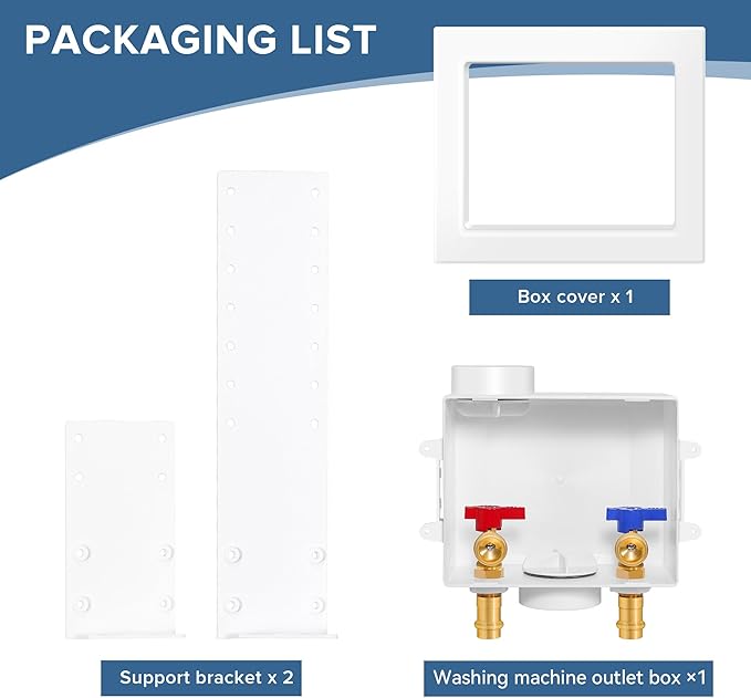 Press Washing Machine Outlet Box with Center Drain, 1/2 Inch Press x 3/4 Inch MHT, Washer Faucet Recessed Box, Laundry Washer Valve Outlet Box