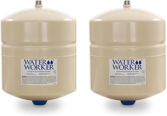 Water Worker G-5W and G-12W Thermal Expansion Tanks – Pre-Charged, Steel, Vertical Water Heater Expansion Tank – NSF Certified, Potable Water Safe – 2 or 4.4 Gallon Capacity (White, G-12W 2 Pack)
