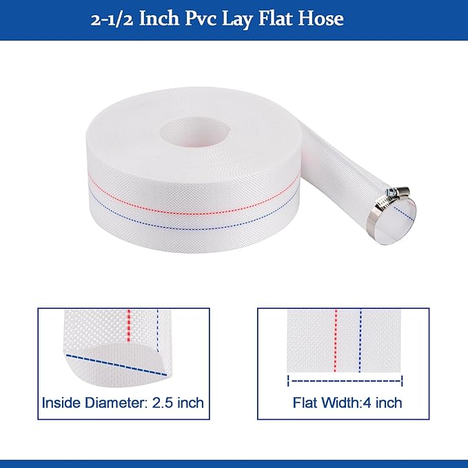 Eastrans 2-1/2INx65.6FT Pool Backwash Hose,Extra Heavy Duty Discharge Lay Flat Hose for Swimming Pool, Drain Hoses with Clamp,10 Bar Working Pressure,High pressure resistance,Wear Resistance