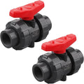 DERNORD 2 Pack PVC True Union Ball Valve NPT Threaded with Full Port, EPDM O-Rings, and Reversible PTFE Seats, Rated at 200 PSI (1 Inch NPT Threaded)