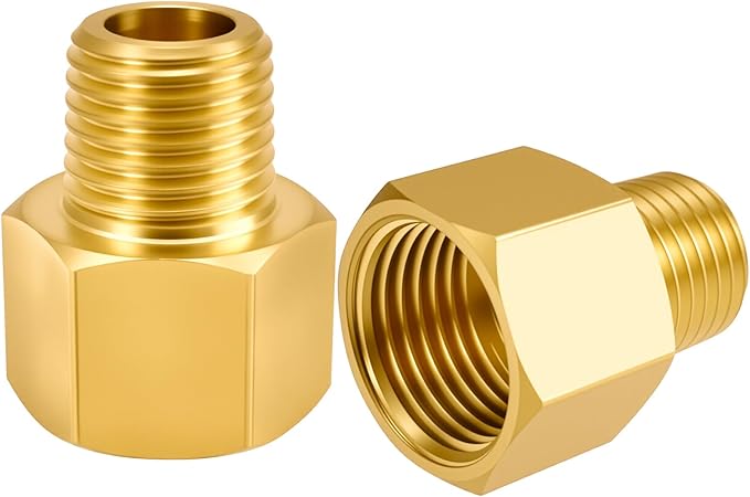 SDTC Tech 2-Pack Brass Pipe Fitting 1/4 NPT Thread Male to 3/8 NPT Thread Female Reducer Adapter, Brass Pipe Extension Connectors