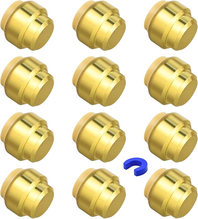 12 Pack Push-to-Connect Plumbing Fittings, 1/2" Pushfit End Cap Fittings with Disconnect Clip for Copper, PEX, CPVC Pipe