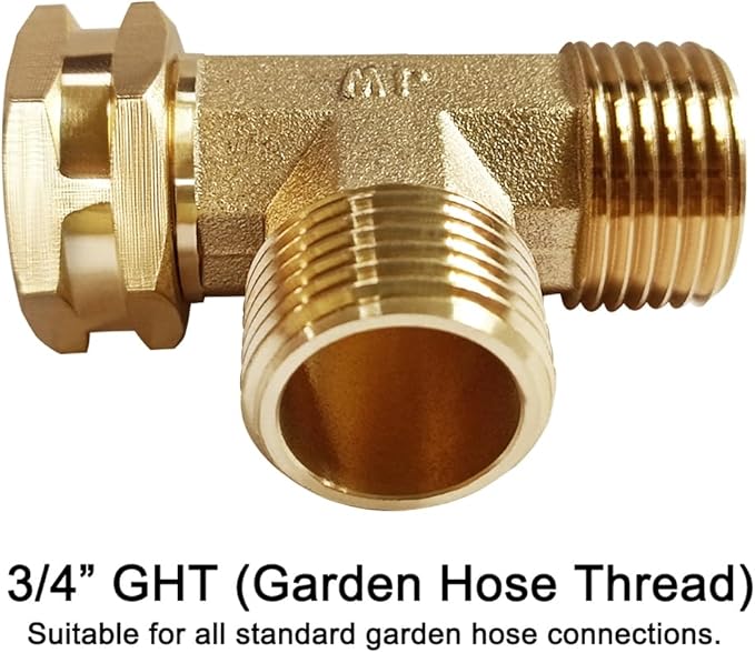 Joywayus Brass Swivel Pipe Fitting Tee - 3-Way Adapter, 3/4" GHT Female Male Male