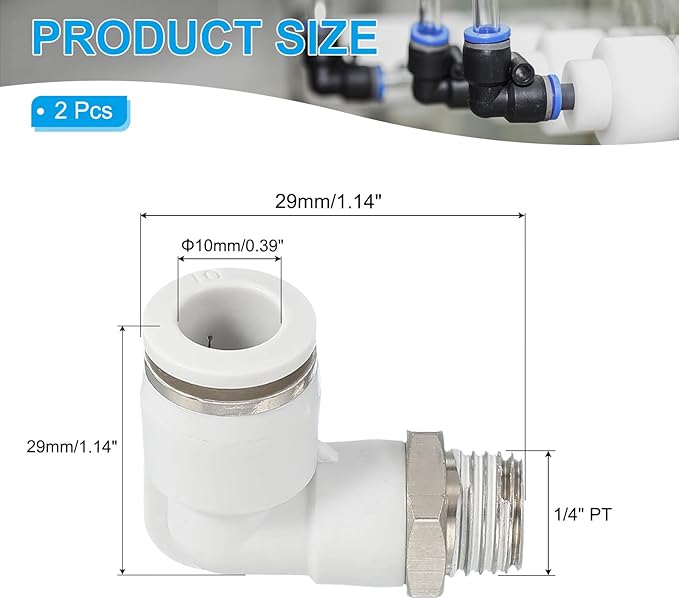 PATIKIL Push to Connect Fitting, 5 Pack Pneumatic Air Elbow Quick Connector 1/4"PT Male Thread x 10mm Tube 90 Degree Connect Tubing Elbow Air Tube Fitting Pneumatic Quick Adapter, White
