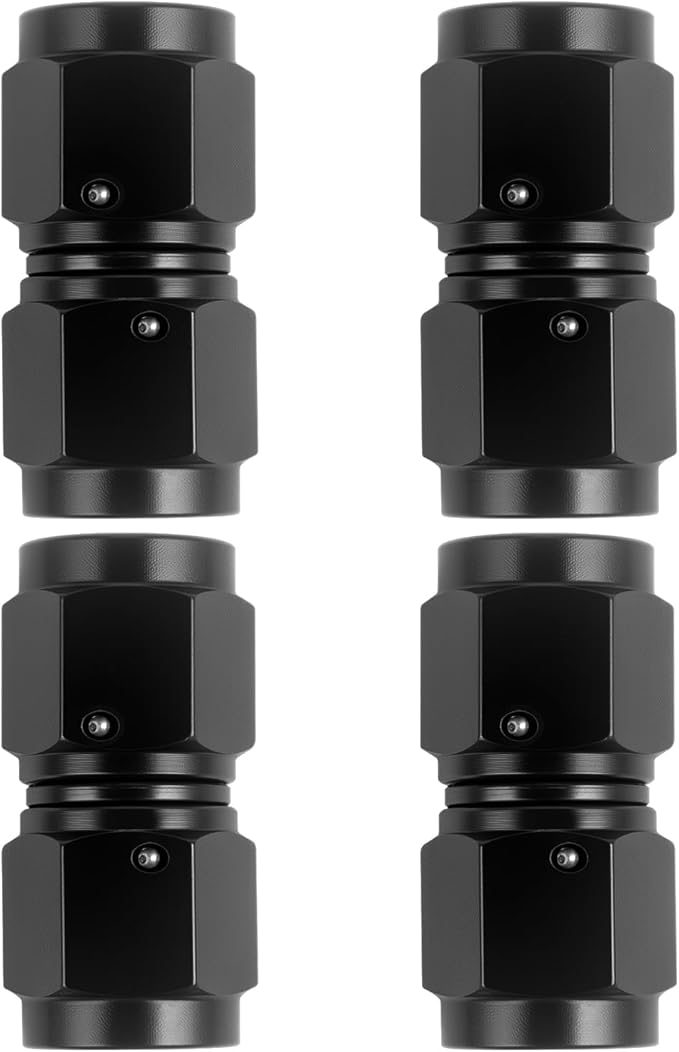 6AN Female to 6AN Female Straight Swivel Coupler Fitting Adapter 9/16-18UNF Thread Aluminium Anodized Black 4PCS