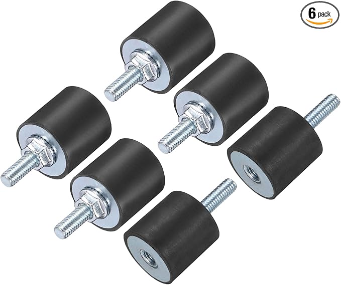uxcell 6pcs M5x15mm Rubber Isolator Mounts with Studs 20x20mm Male Female Vibration Shock Absorber Zinc Plated Cylindrical Thread Mounts Anti Vibration Isolators with 6pcs M5 Lock Nuts