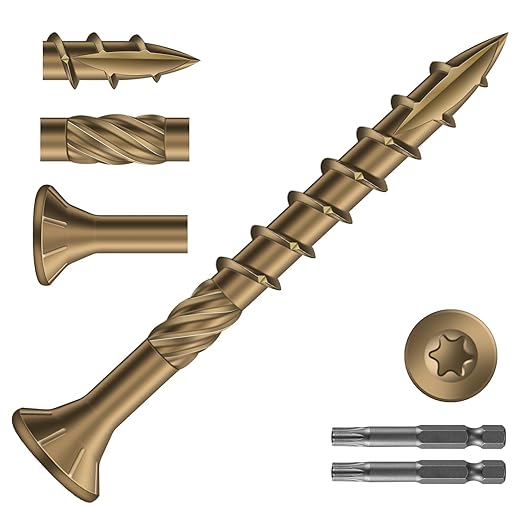 #8 x 1-5/8" Deck Screws (1540Pcs) 10lb. Carbon Steel, Yellow, Flat Head, Rust Resistant epoxy Coated, with T25 Star Bit