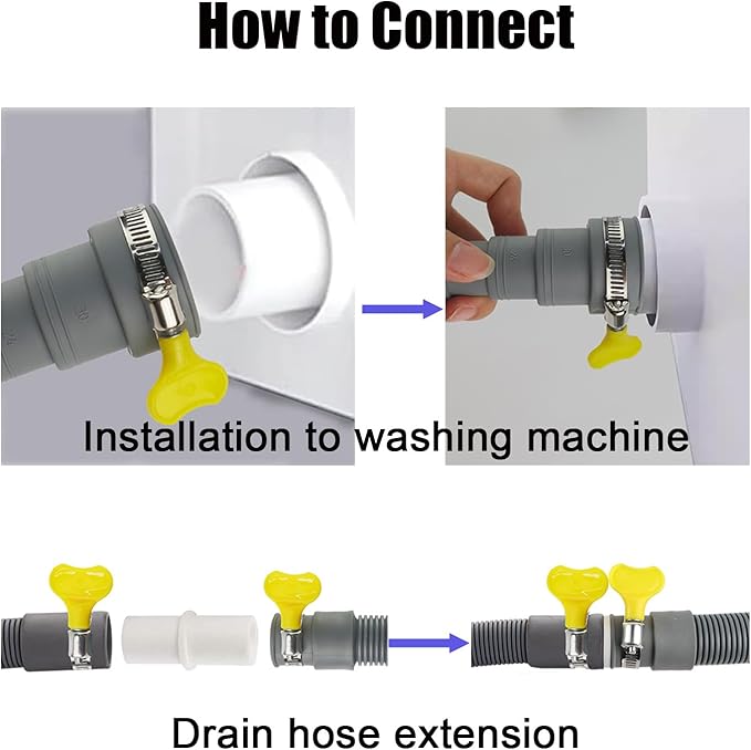 3.2 FT Universal Washing Machine Drain Hose, Drain Hose Extension Kit for Washer, Dishwasher, Dryers, Dehumidifier with 4 Hose Clamps, 1 U-Holder, 1 Adapter, Fit for 0.79-1.5 inch Drain Outlet