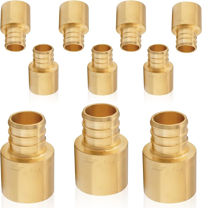 10-Pack HeSun PEX Fittings, 1" PEX x 1" Female Sweat Adapter (Over Copper Tube), Brass Crimp Fitting for ASTM F1807(PEX1807289)
