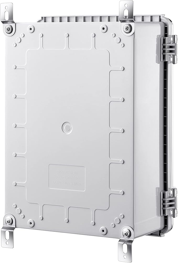 Junction Box, IP67 Waterproof Plastic Enclosure for Electrical Project, Hinged Grey Cover, Includes Mounting Plate and Wall Bracket (Transparent Cover with Inner Door, 14.6"×10.6"×5.9")