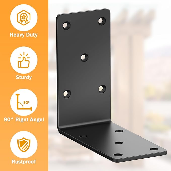 5 x 5x2.5 Heavy-Duty Shelf Brackets, L-Shaped Metal Support Bracket for Post Wood 90 Degree Corner Bracket for Floating Shelf, Countertop Support Brackets (Black)