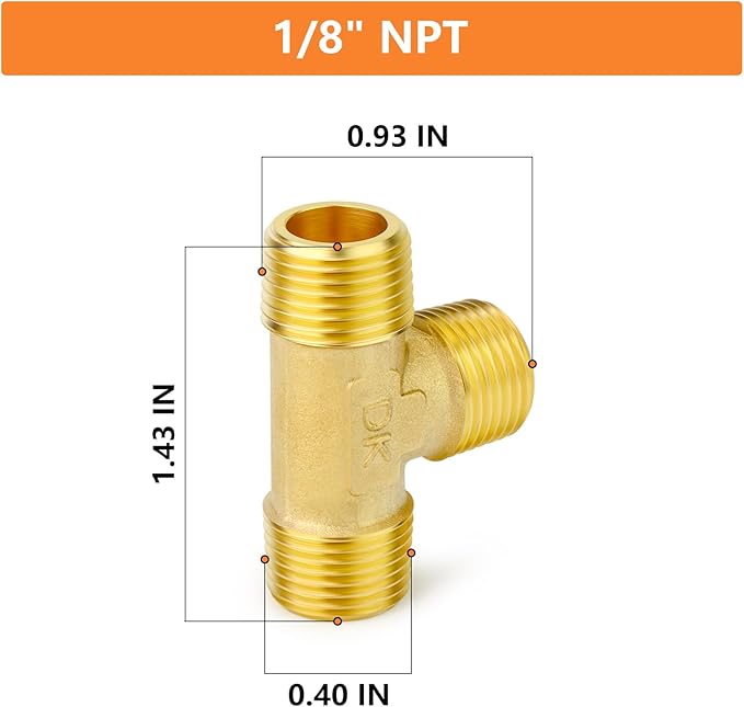 GASHER 10PCS Brass Male Tee Pipe Fitting T Adapter, 3 Way Brass Fitting 1/8" x 1/8" x 1/8" NPT T Fitting