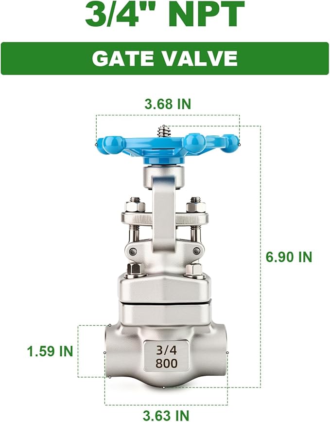 TAISHER 1PCS Forging of 304 Stainless Steel Gate Valve, 3/4" NPT Female Rotary Sluice Valve With Wheel Handle, For Water, Oil, Gas