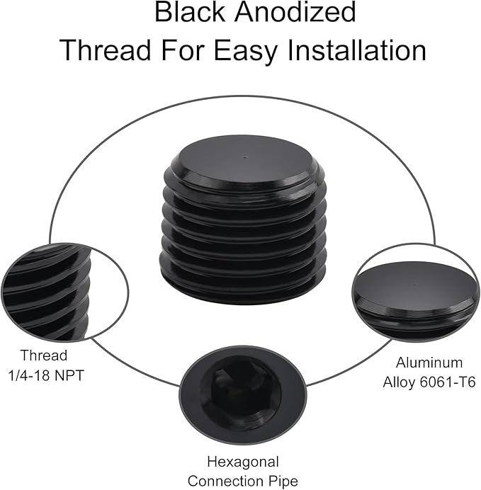 EVIL ENERGY 1/4" NPT Plugs Aluminum Socket Allen Head Black, Pack of 2