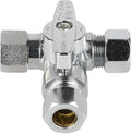 (Pack of 20) EFIELD 1/4-Turn Stop Tee Compression Stop Valve, 3/8" OD x 3/8" OD x 1/4" OD, Chrome Plated Brass, UPC Certified,(VALVE463-20PCS)