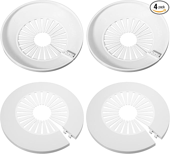 4PCS Plastic Escutcheon Plate, Wall Cover Flange Decoration Fit 1.18 to 2.17 Inch Outer Diameter Tube (30-55mm) for Water Tube Floor Plumbing Decoration (White)