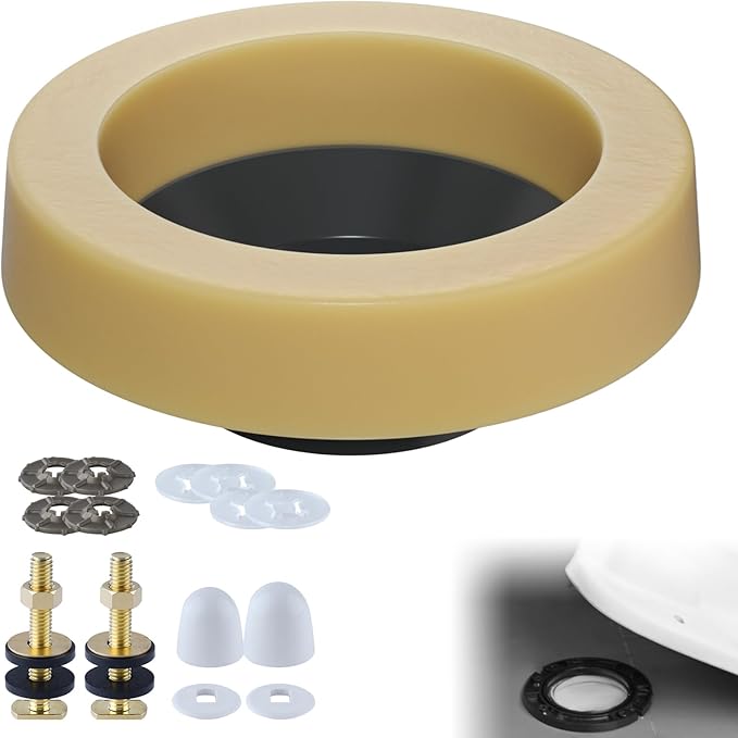Hibbent Extra Thick Toilet Wax Ring Replacement Kit, Universal Toilet Seal Ring with Brass Bolts and Toilet Bolt Covers, PE Toilet Flange Fits 3 Inch and 4 Inch Drain Pipes