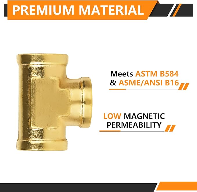 50-PCs HeSun Brass Pipe Fitting, 3/8" x 3/8" x 3/8" NPT Female Thread Tee
