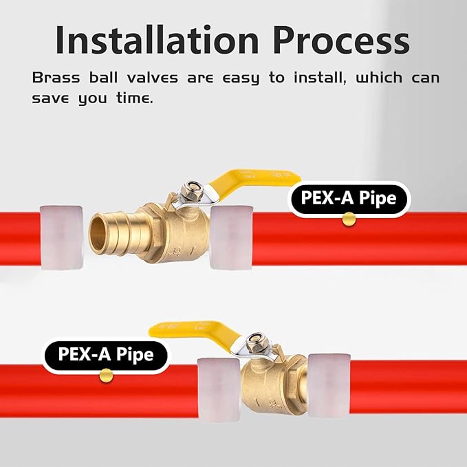 40-Pack Foskan 1" Brass PEX-A Ball Valve with Yellow Handle, Quarter Turn Full Port Valve for PEX-A Pipe Connection