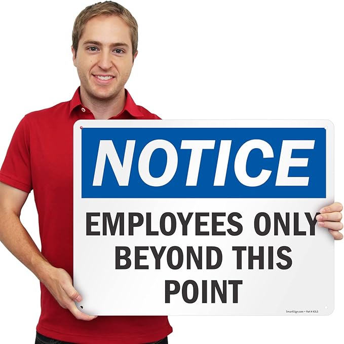 SmartSign 18 x 24 inch “Employees Only Beyond This Point” Sign, Digitally Printed, 55 mil HDPE Plastic, Blue, Black and White, Made in USA