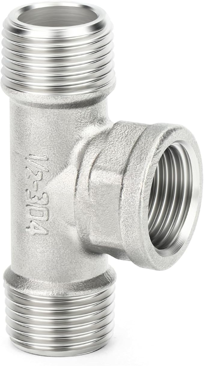 TAISHER 2PCS 304 Stainless Steel Tee Pipe Fittings, 1/2" NPT Male x 1/2" NPT Female x 1/2" NPT Male Pipe Fittings, Female Branch Tee