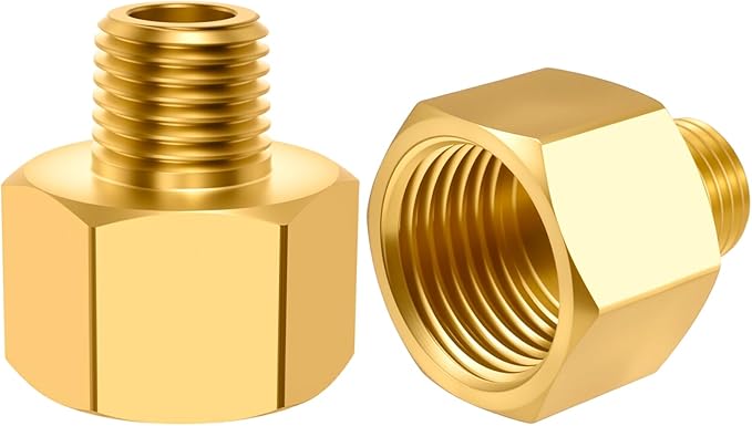 SDTC Tech 2-Pack Brass Pipe Fitting 1/4 NPT Thread Male to 1/2 NPT Thread Female Reducer Adapter, Brass Pipe Extension Connectors