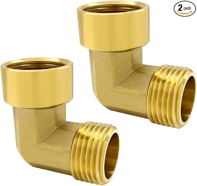 Hooshing 2PCS 90 Degree Street Elbow 3/4" NPT Male x 3/4" NPT Female Brass Pipe Fittings