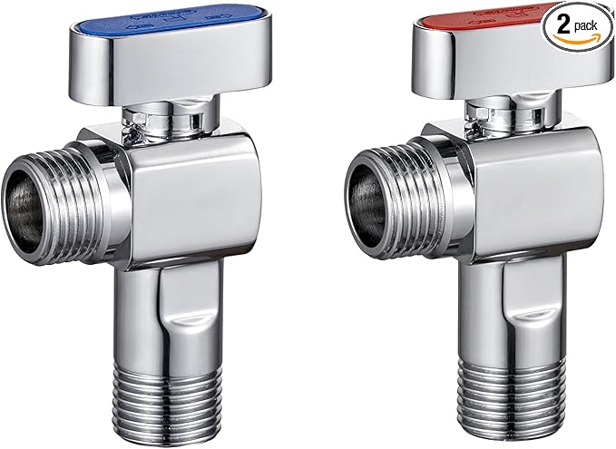 SUBMARINE Angle Stop Valve, Brass Material, 1/2'' Inlet and Outlet Caliber, 1/4 Turn Shut Off Valve, With 3/8'' Adapter, for Hot and Cold Water（2 Pack）