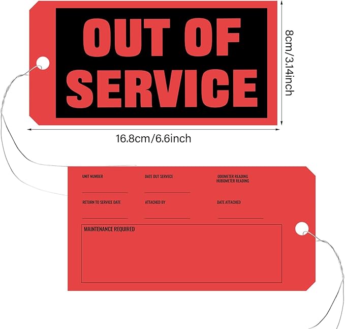 Spakon Out of Service Tags 6.22 x 3.15 Inches Maintenance Required Red Tags with 12 Inches Wires Attached for Machine Equipment Inspection Maintenance(200 Packs)