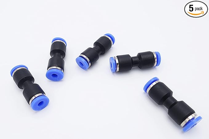 Push to Connect Fitting 1/8" Tube OD, Pneumatic Air Water Straight Union Two Way Connector/Coupler (Pack of 5)
