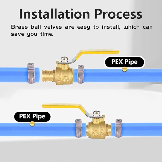 30-Pack Foskan 1 Inch PEX Crimp Full Port Ball Valve with Yellow Handle, Brass Quarter Turn Shut-off Valve for PEX Tubing