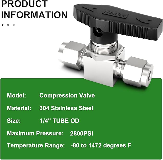 TAISHER 1PCS 304 Stainless Steel Compression Valve, 1/4" Tube OD x 1/4" Tube OD Straight Adapter