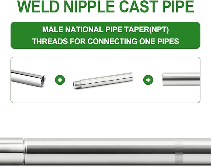 TAISHER 2PCS 304 Stainless Steel Pipe Fittings, 3/8" NPT Male Threaded, 8" Length Weld Nipple Cast Pipe