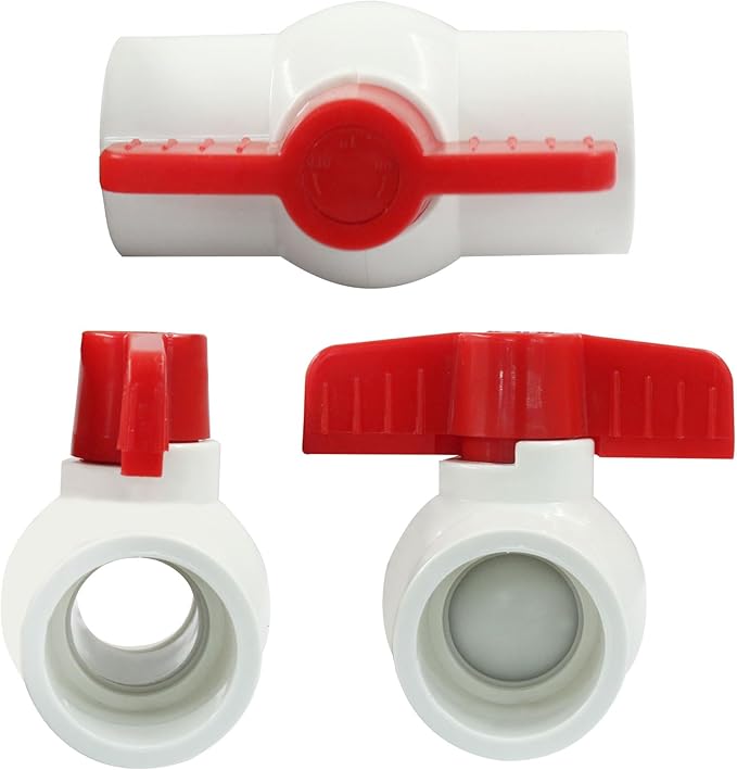 5 Pcs 1 Inch PVC Ball Valves, Water Shut Off Valves, 32mm Socket with Red T-Handle, Rated at 150 PSI Pipe Fittings for Swimming Pool, Plumbing & Irrigation Systems