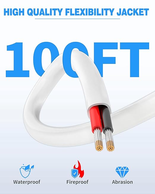 NAOVEO 10 Gauge Wire 2 Conductor Electrical Wire, 10 AWG Stranded PVC Tinned Copper Cable, Flexible/Low Voltage Automotive Wiring for LED Lamps, Marine, Speaker, Appliances (100FT)