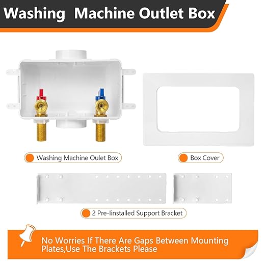HeSun Washing Machine (Laundry) Outlet Box, 1/2 Inch MIP(Sweat) Inlet x 3/4 Inch MHT Outlet, Pex Washer Box with Center Double Drain, Regular