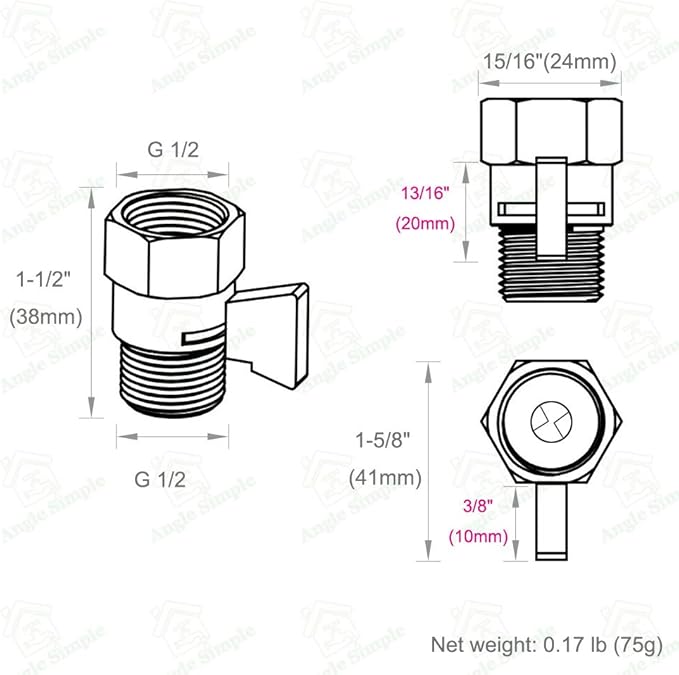 Angle Simple Shower Flow Control Valve, Brass Water Shut Off Valve for Handheld Shower Hose, Flow Restrictor, Gold