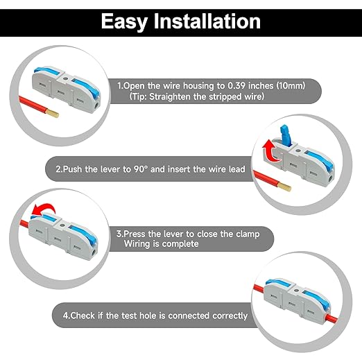 20Pcs Lever Wire Connectors, 1 Conductor Splicing Compact Splitter Docking Terminal Block Electrical Connectors for 26-12 AWG, 600V 32A (Blue)