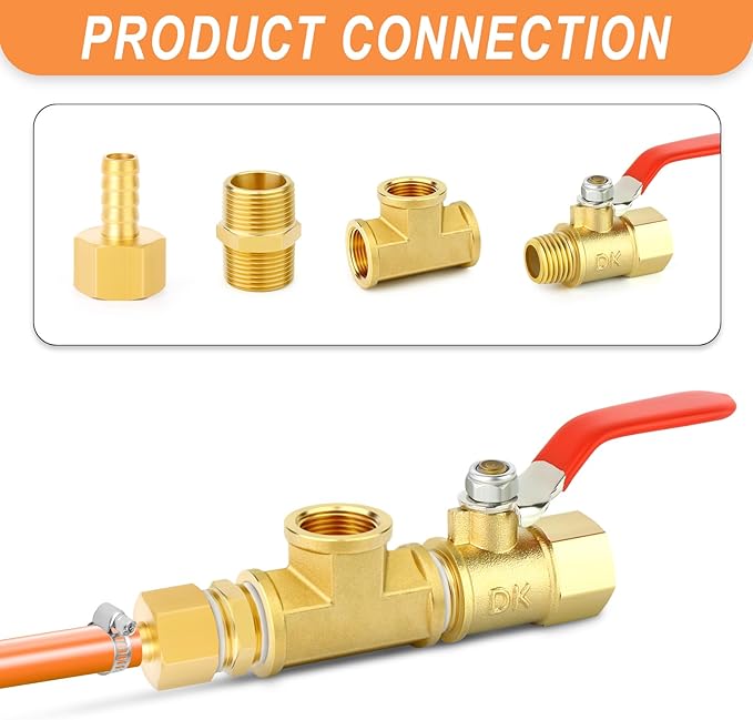 GASHER 2PCS Brass Tee Pipe Fittings, 3/4" NPT Female x 3/4" NPT Female x 3/4" NPT Male Pipe Fittings, Male Run Tee