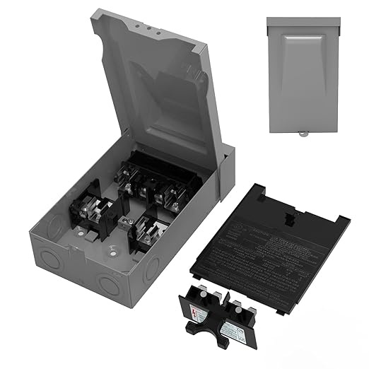 240VAC 60 Amp Fused AC Disconnect Box, Outdoor Waterproof Metal Enclosure with Pull-Out Switch - for Home & Light Commercial HVAC, Condensing Units & Air Conditioning Systems - UL Listed