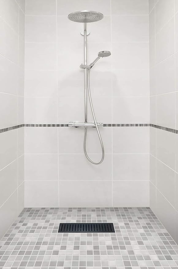 Neodrain 12-Inch Linear Shower Drain with Removable Capsule Pattern Grate, Black Color with Shower Drain Base,304 Stainless Steel Shower Floor Drain, with Hair Strainer