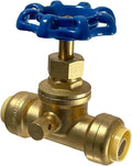 XFITTING 1/2 inch Push Fit Stop Valve with Drain and Vent, Push to Connect Brass Plumbing Fitting, Pex Pipe, Copper, CPVC, PE-RT, HDPE, 2-5-1=1, 1 Piece