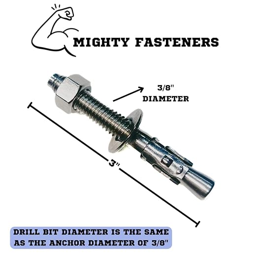 Wedge Anchors – Heavy-Duty 304 Stainless Steel Expansion Bolts for Concrete & Masonry, Rust-Resistant & Durable - 3/8" X 3" - 5 Pack