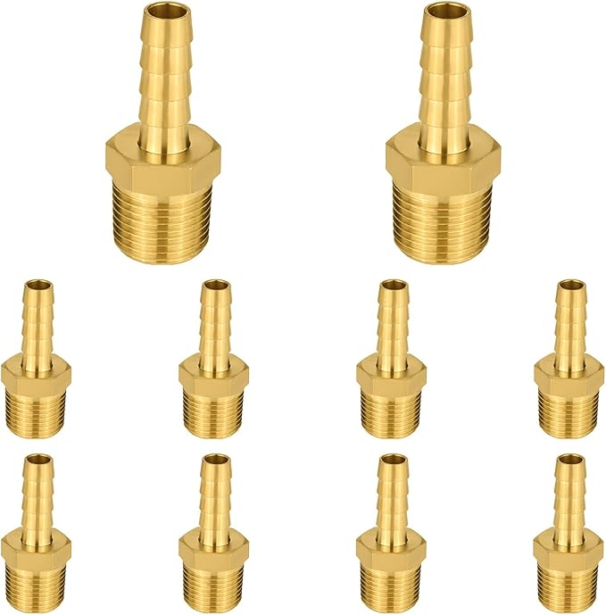 (Pack of 10) EFIELD Brass Hose Barb Fitting Adapter, 1/8" Barb x 1/8" NPT Male Pipe Fitting,(BARB001)