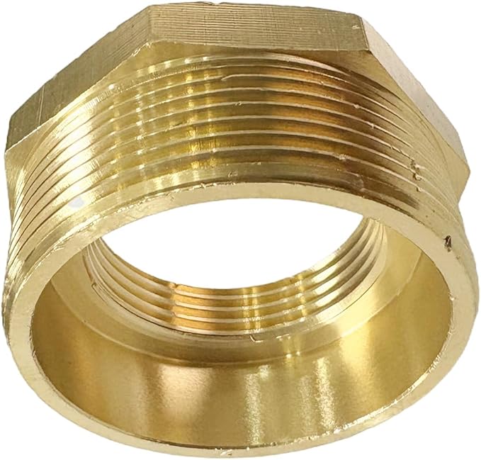2" NPT Male x 1-1/4" NPT Female Brass Reducer Hex Bushing Threaded Pipe Fitting Reducing Adapter Pack of 1