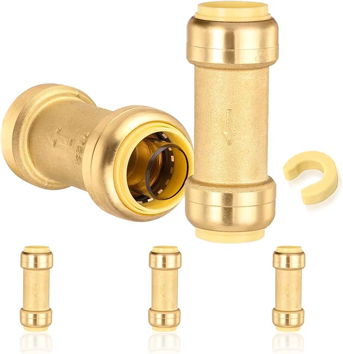 5-Pack HeSun Pushfit Check Valve, 1/2-Inch Push to Connect Plumbing Fittings with Disconnect Clip, Brass Push-fit Fittings for PEX, Copper, CPVC, PE-RT Pipes(PF-VALVE060-5)