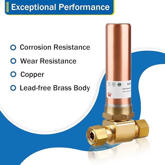 Water Hammer Arrestor 3/8" OD Comp x 3/8" FEM Comp Tee, Copper Hammer Arrestor, Applicable for Faucet, Dishwasher and Water Dispenser(Pack of 4)