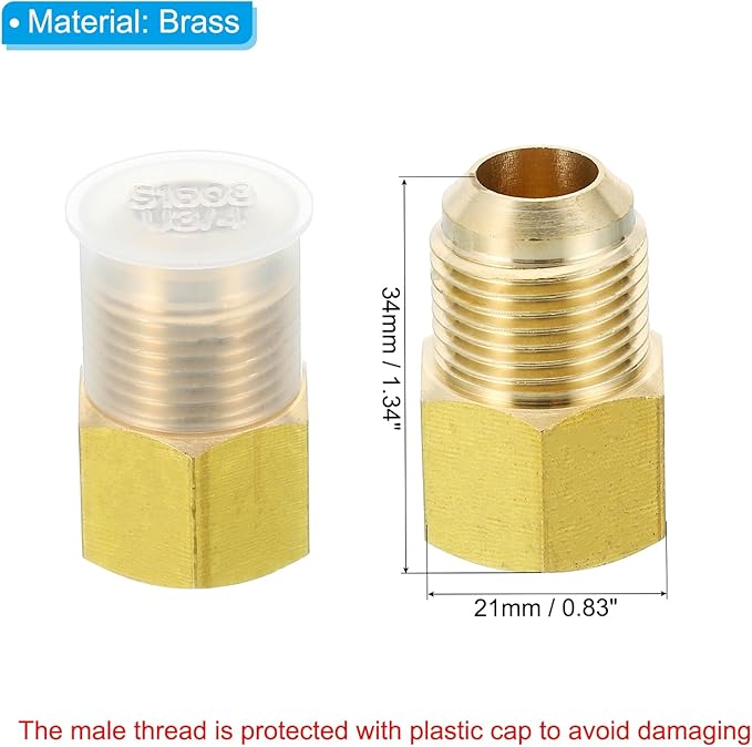 PATIKIL 3/8 Inch Female Flare x 1/2 Inch Male Flare Connectors, SAE 45 Degree Flare Brass Adapter Flare Pipe Fitting for Air Gas Line Refrigeration HVAC